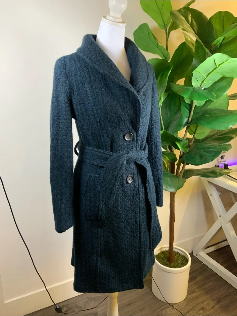 Banana Republic Dark Teal Shawl Collar Belted Trench Coat